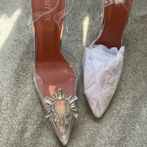 Women's Slip on Transparent Slingback Pointed Toe Crystal Rhinestones Clear *NEW - Picture 6 of 10